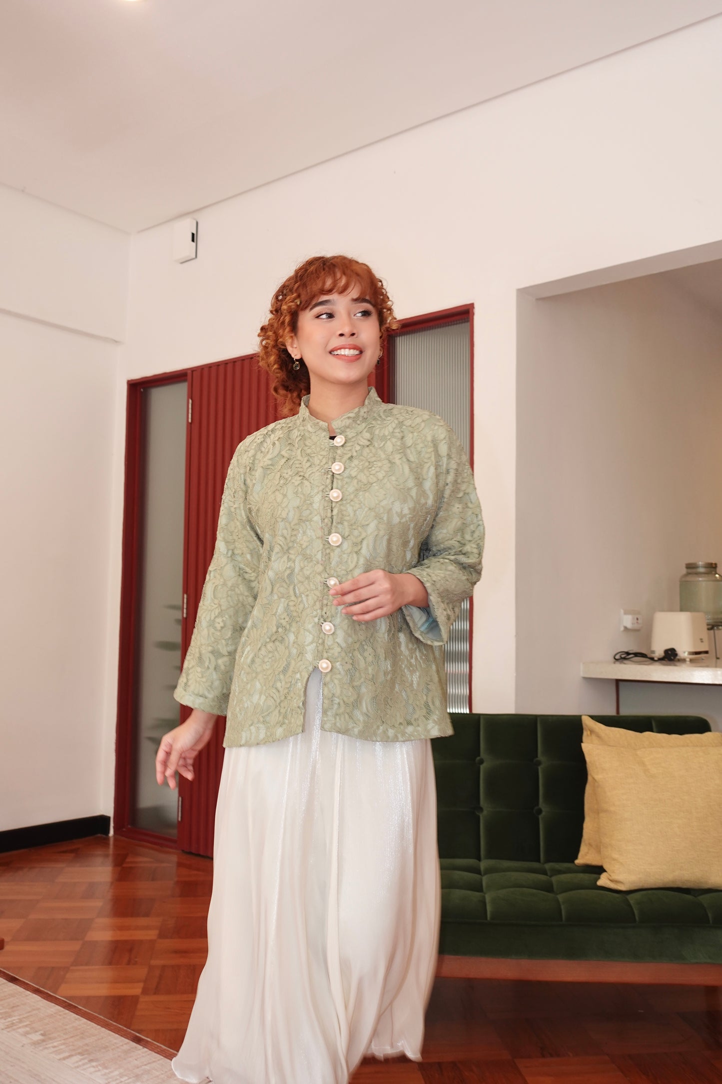ANGGUN LACE TOP IN SAGE GREEN