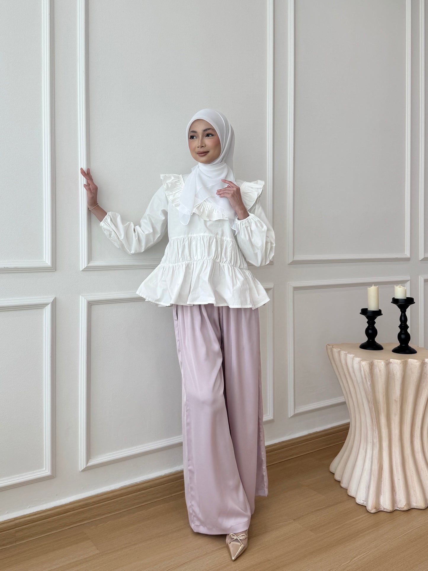 SERENE SATIN PANTS IN LAVENDER BLUSH