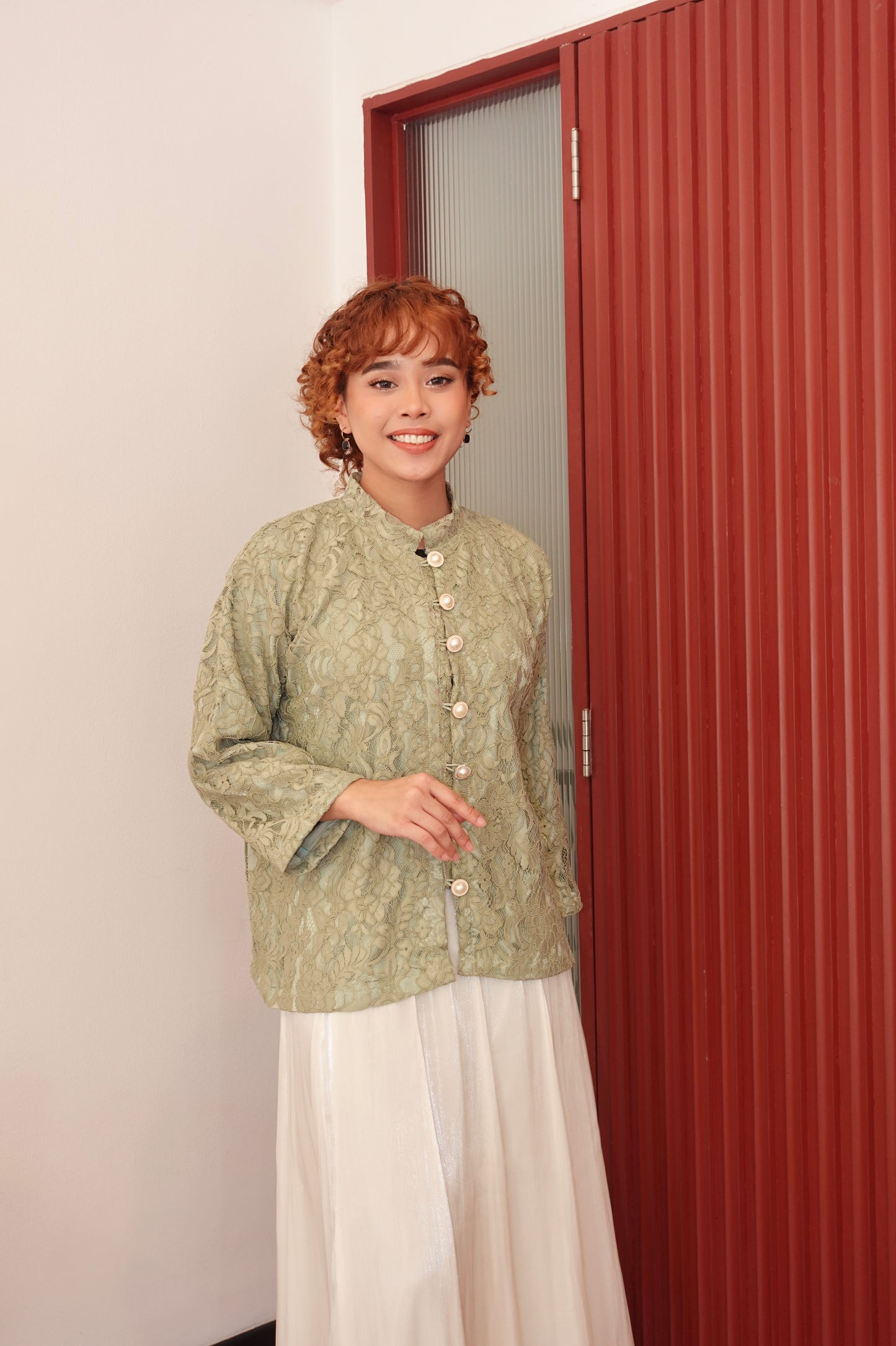 ANGGUN LACE TOP IN SAGE GREEN