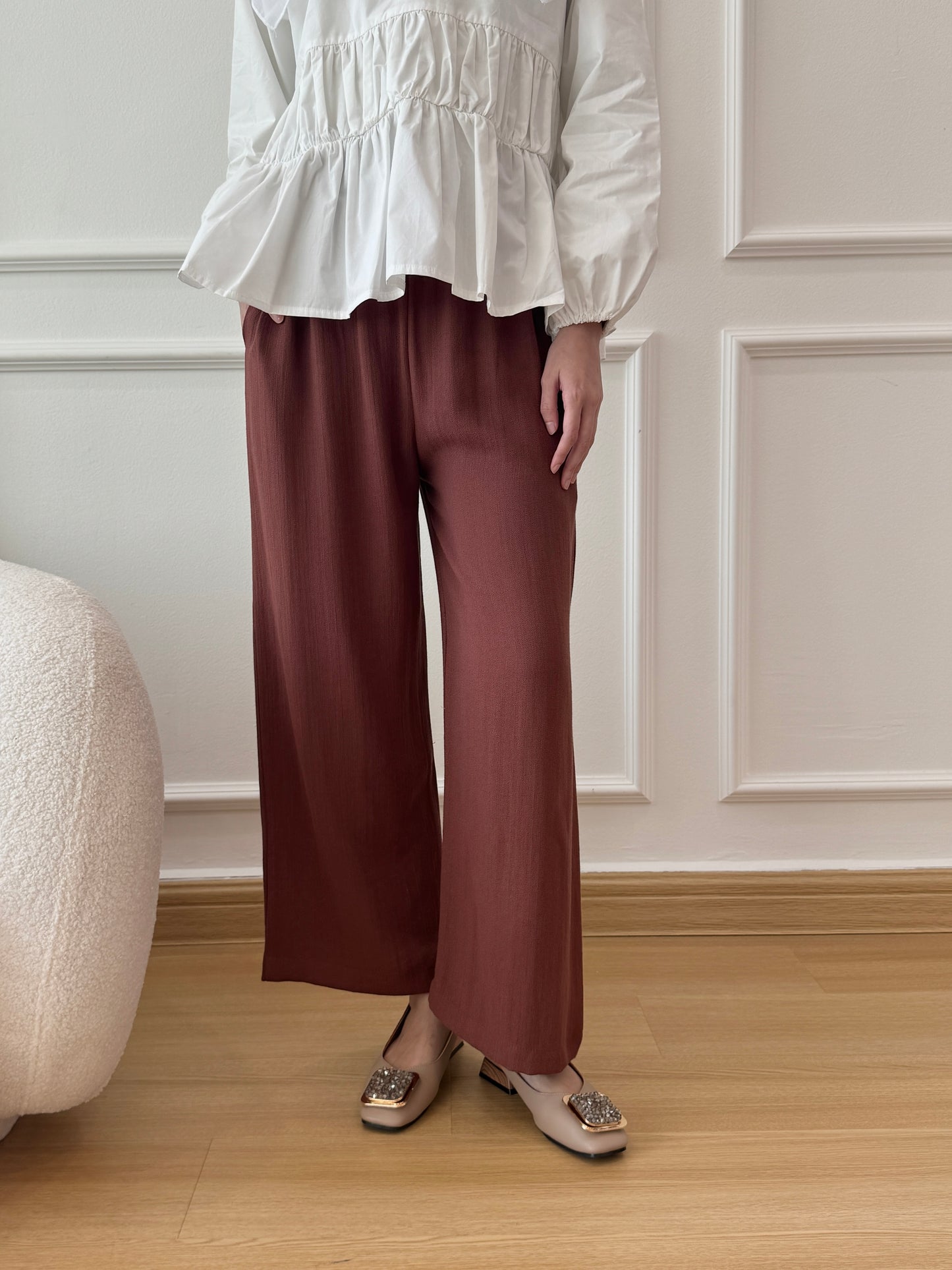 GRACE LINEN PANTS IN SADDLE BROWN