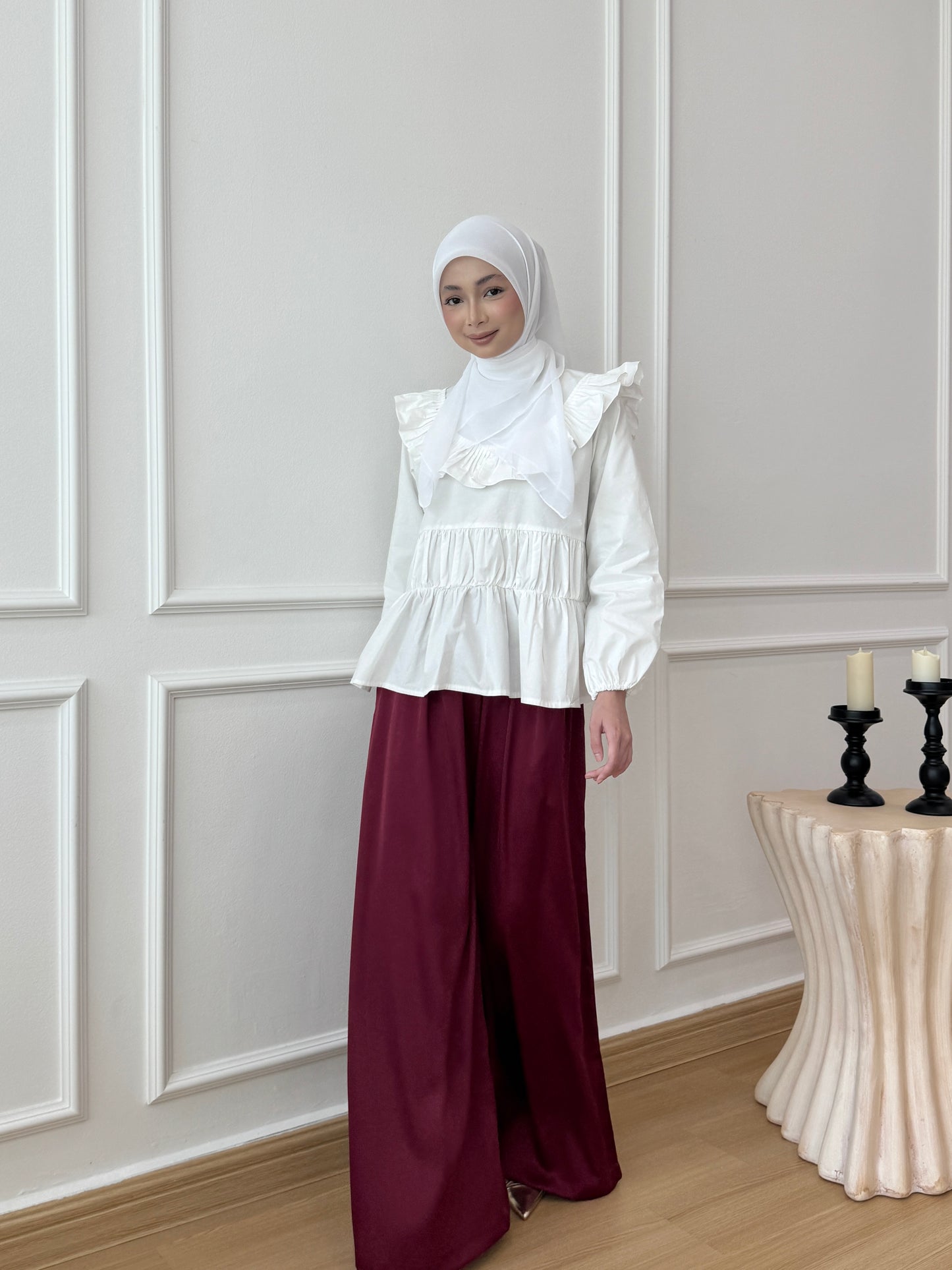 SERENE SATIN PANTS IN MISTY RED
