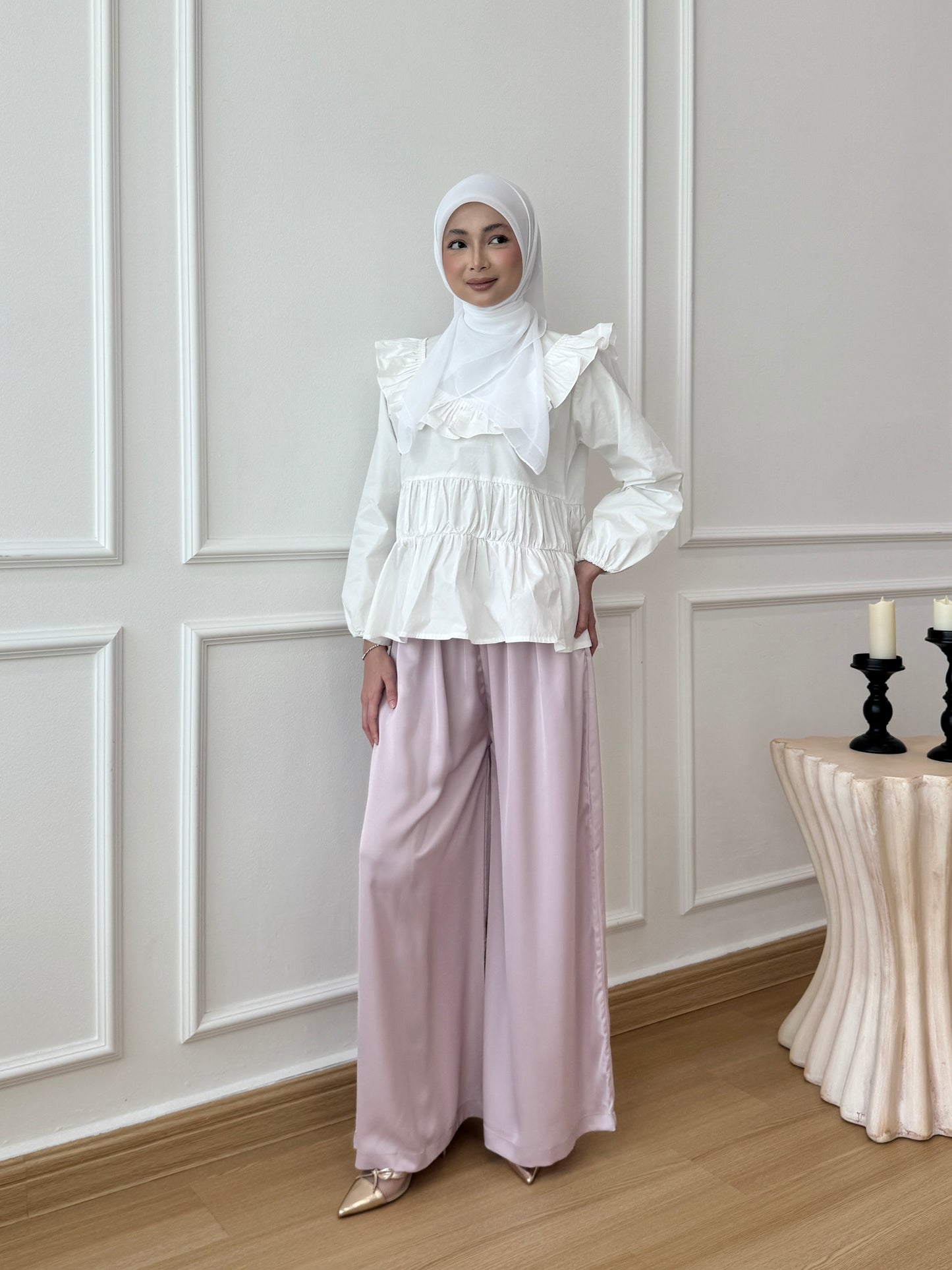 SERENE SATIN PANTS IN LAVENDER BLUSH