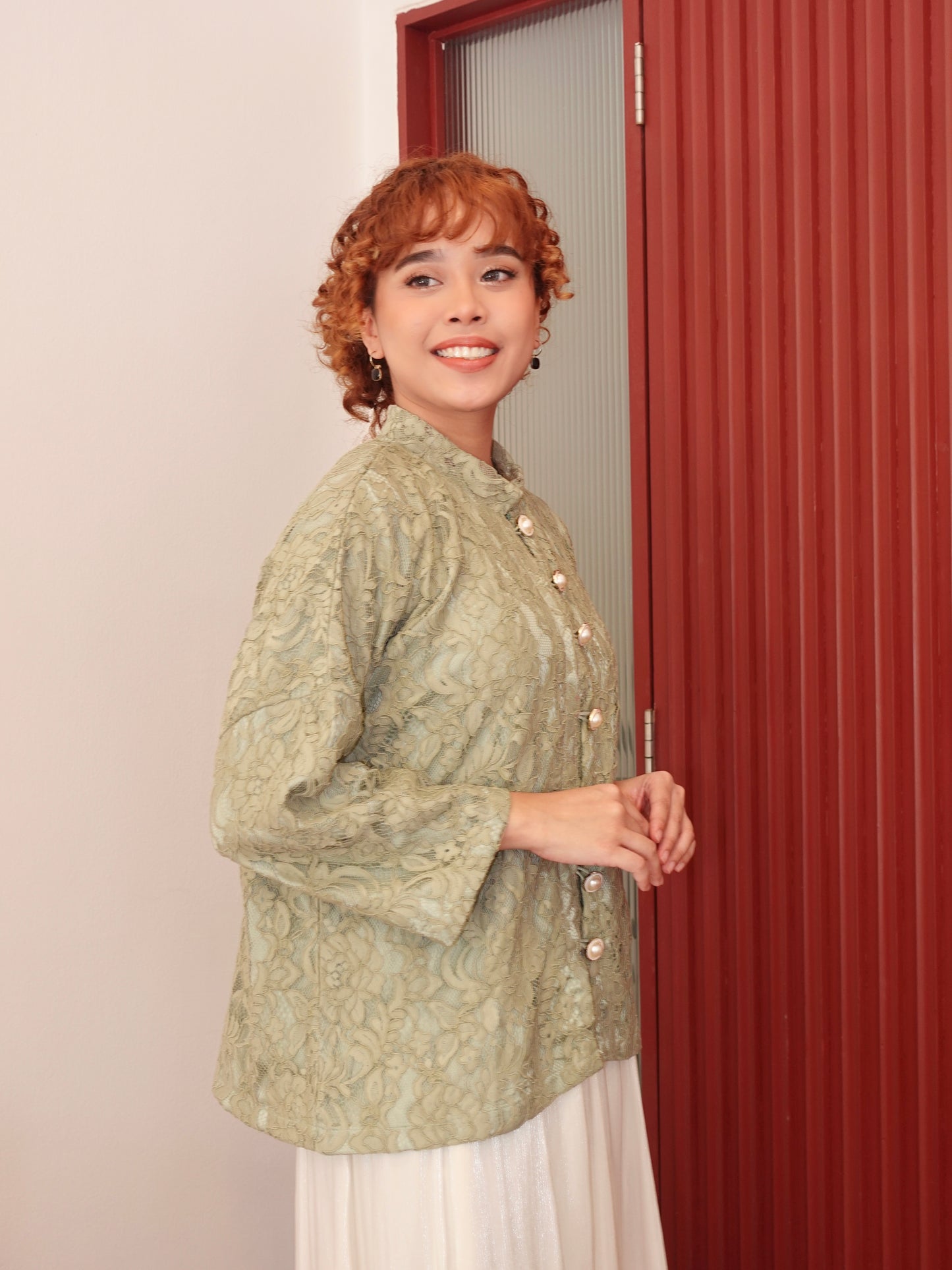 ANGGUN LACE TOP IN SAGE GREEN