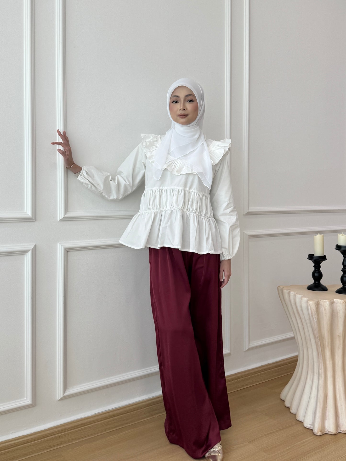 SERENE SATIN PANTS IN MISTY RED