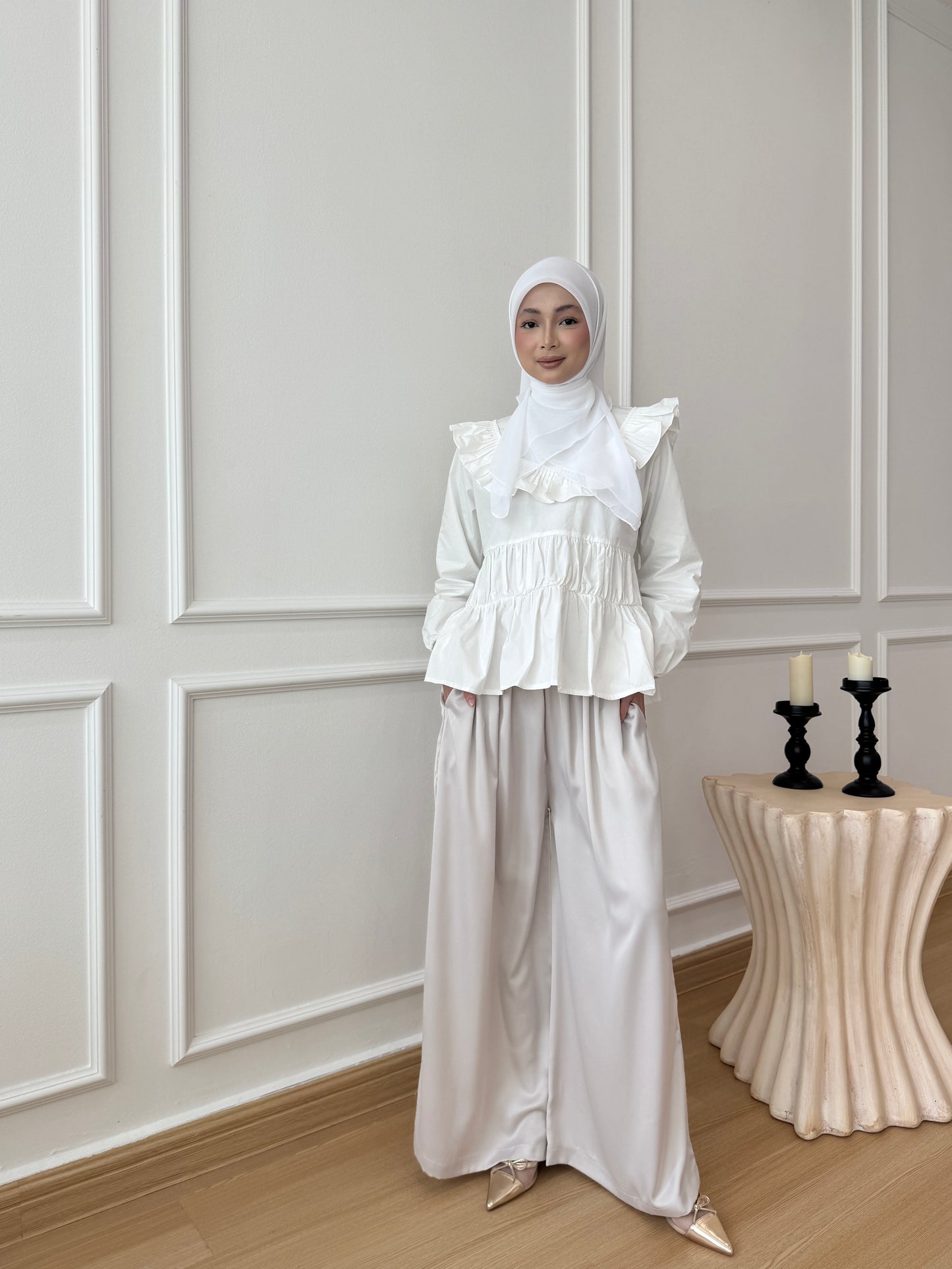 SERENE SATIN PANTS IN VANILLA