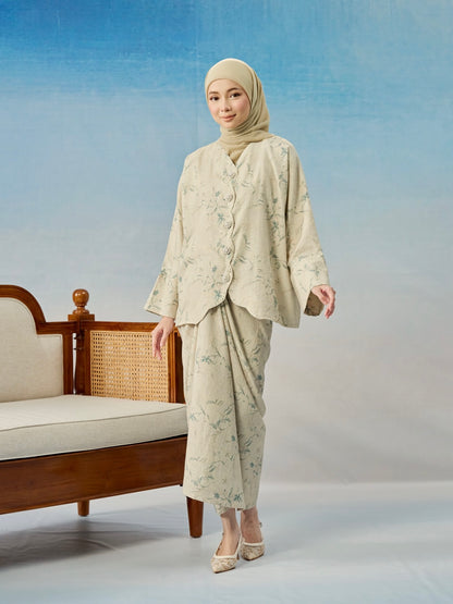 Dahlia Linen Printed in Matcha