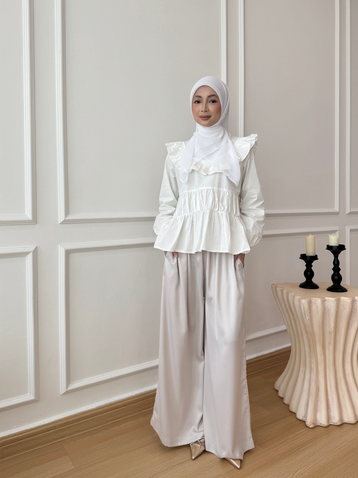 SERENE SATIN PANTS IN VANILLA