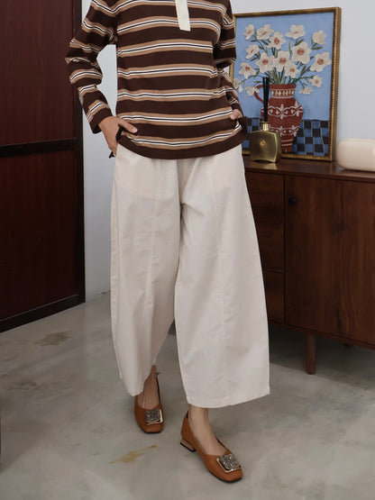 Curved Linen Pants in Vanilla Cream