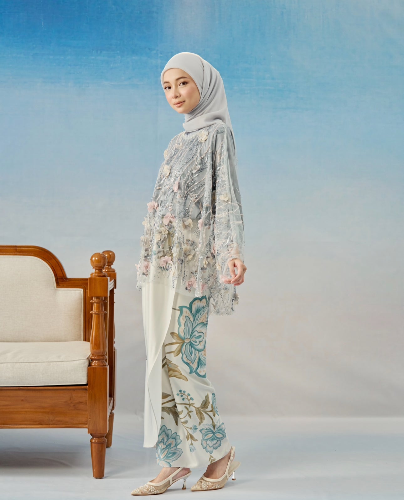 THEA CAFTAN IN GREYISH BLUE