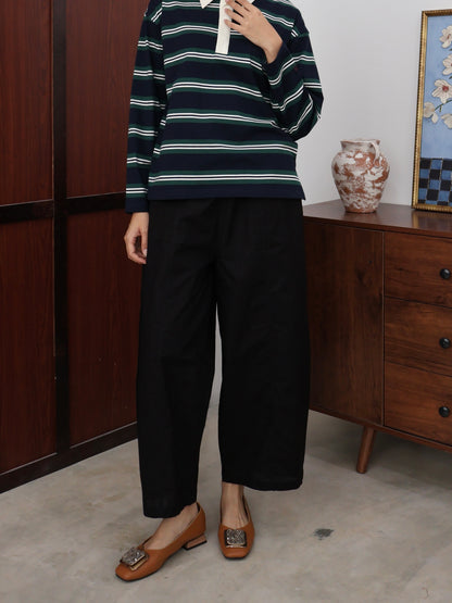 Curved Linen Pants in Charcoal
