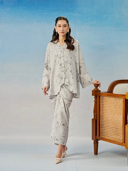 Dahlia Linen Printed in Grey