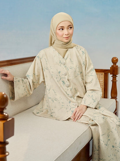Dahlia Linen Printed in Matcha