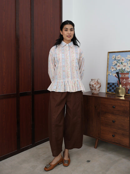 Curved Linen Pants in Chocolate