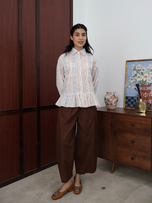Curved Linen Pants in Chocolate