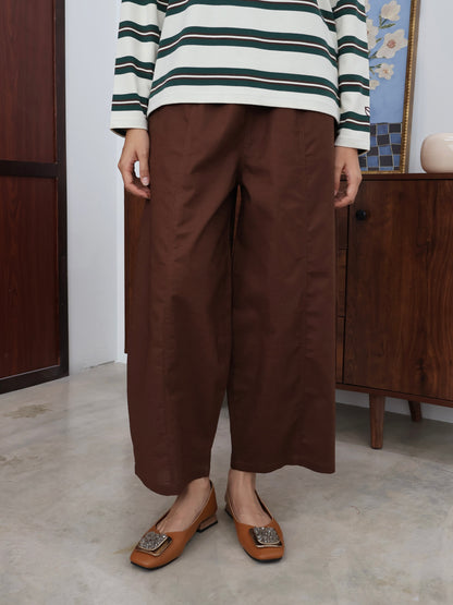 Curved Linen Pants in Chocolate