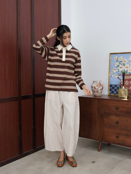 Curved Linen Pants in Vanilla Cream